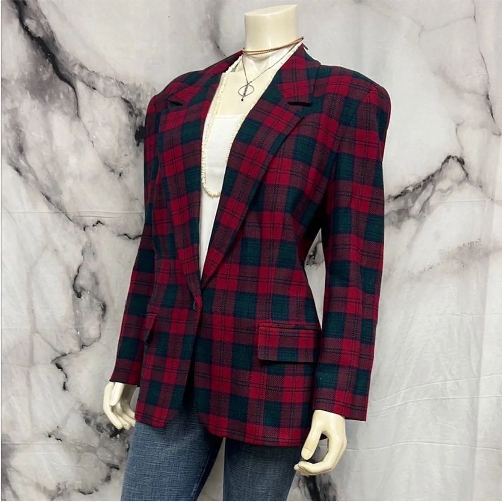 * 1980s vintage Pendleton tartan plaid wool blazer - Picture 6 of 9